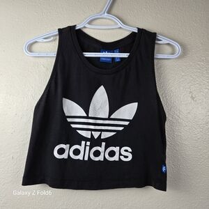 Adidas Originals Trefoil Logo Black 100% Cotton‎ Crop Tank Top Women’s XS